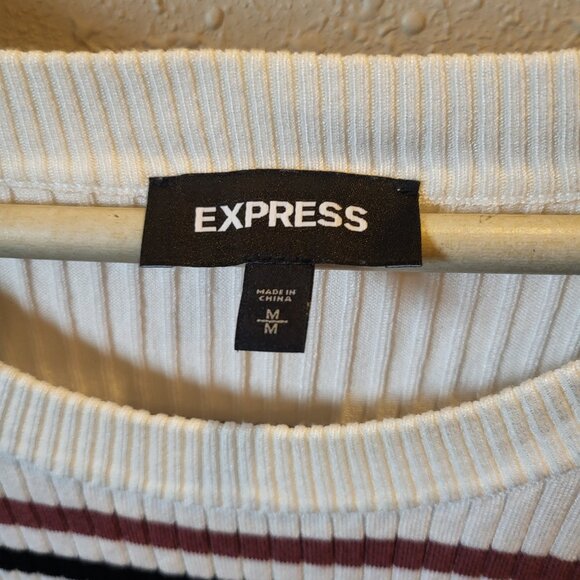 Women's Express long sleeve striped, white/black/mauve, pullover sweater. Medium - Picture 6 of 9